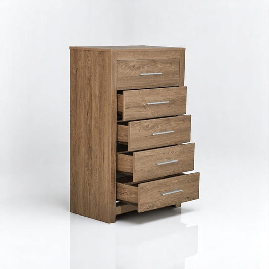 Rustic Oak 5-Drawer Tallboy